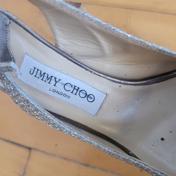 Jimmy Choo Silver Peep-Toe Slingback Heels - Picture 5 of 8